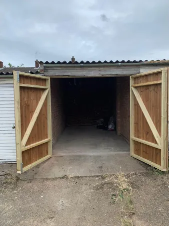 Garage with door open
