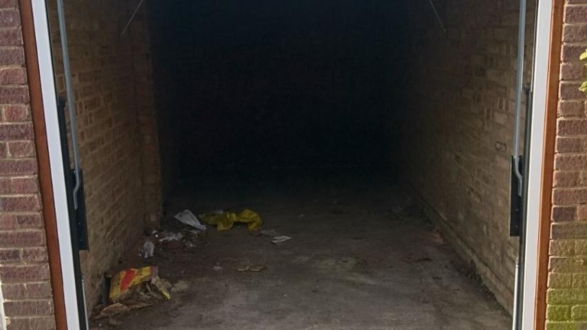 Garage with door open