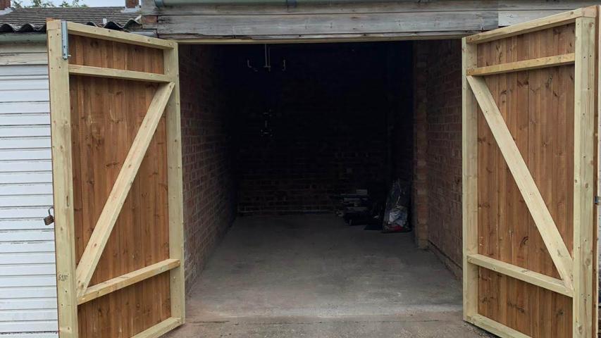 Garage with door open